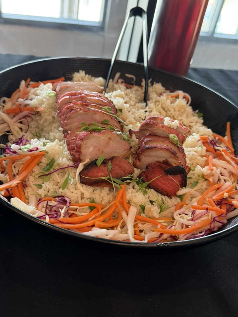 Char siu pork over cauliflower rice with slaw